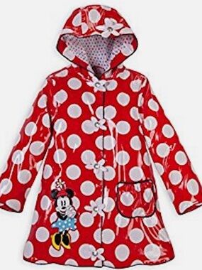 DISNEY STORE- Classic Red and White Polka Dot Kids Raincoat with Hood